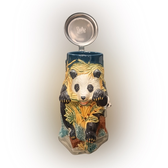 Panda Stein Mug in Blue Black White & Yellow